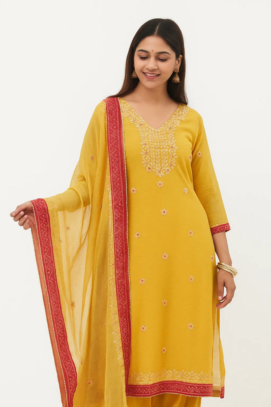 Gota GraceKota Doria Dress Material Set With Bandhej Border Dupatta (Kurta And Dupatta)