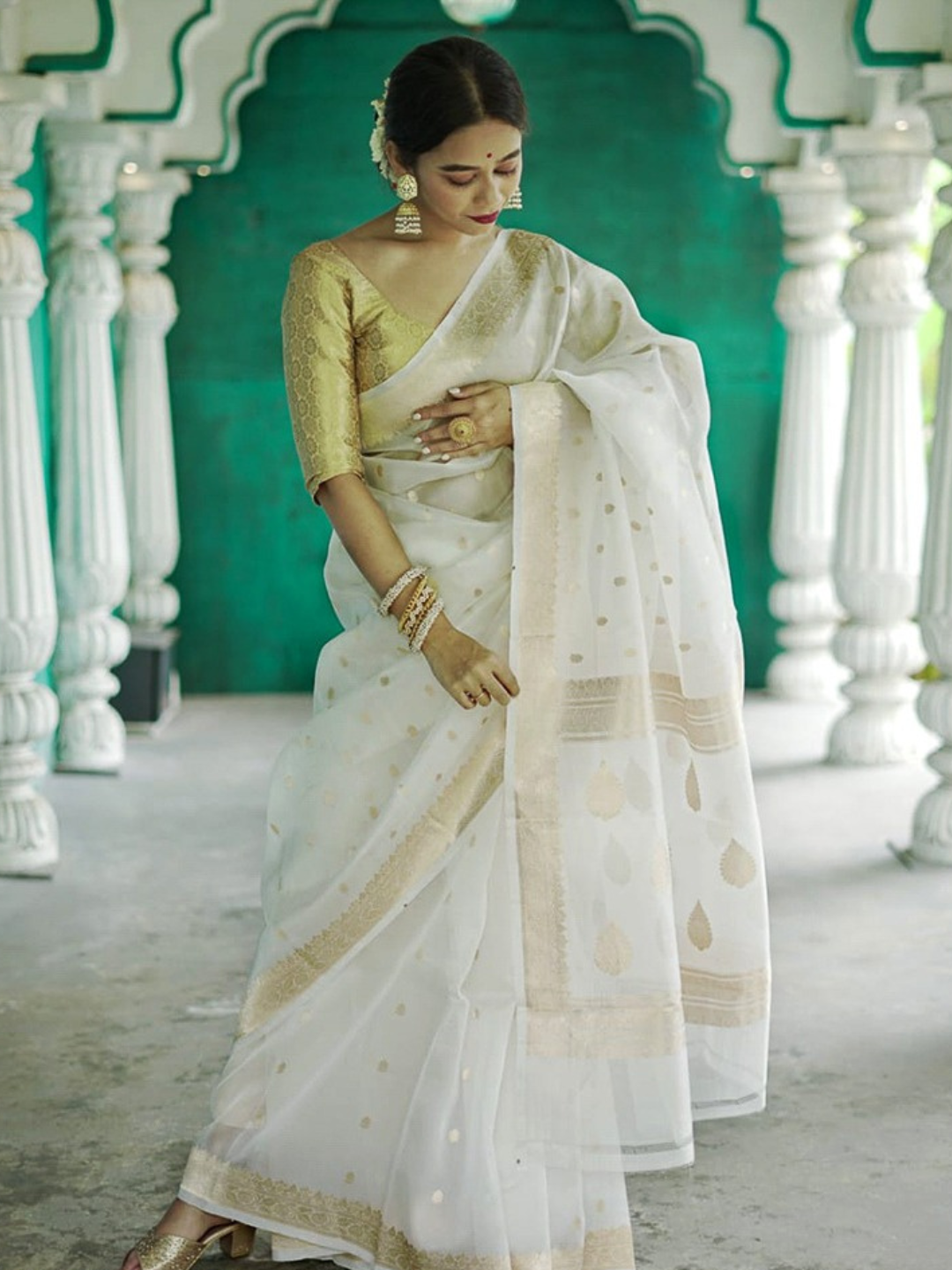 Georgette Zari Buti Work Banarasi Saree