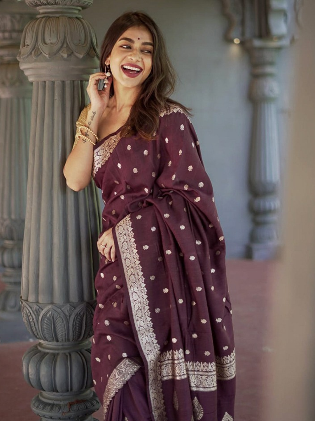 Georgette Zari Buti Work Banarasi Saree