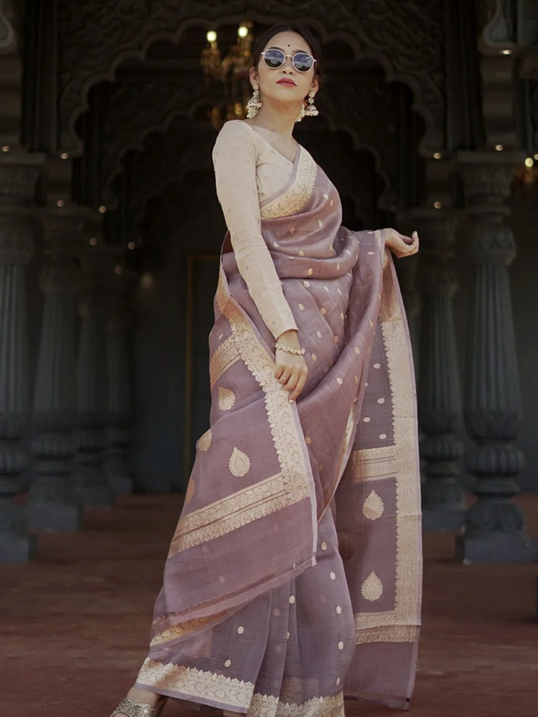 Georgette Zari Buti Work Banarasi Saree