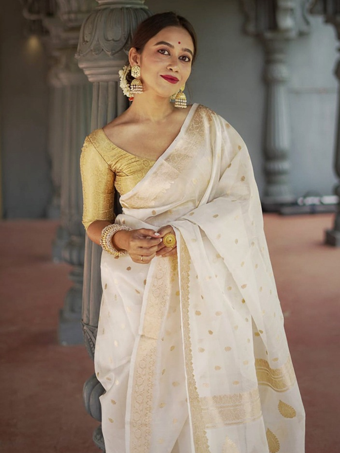 Georgette Zari Buti Work Banarasi Saree