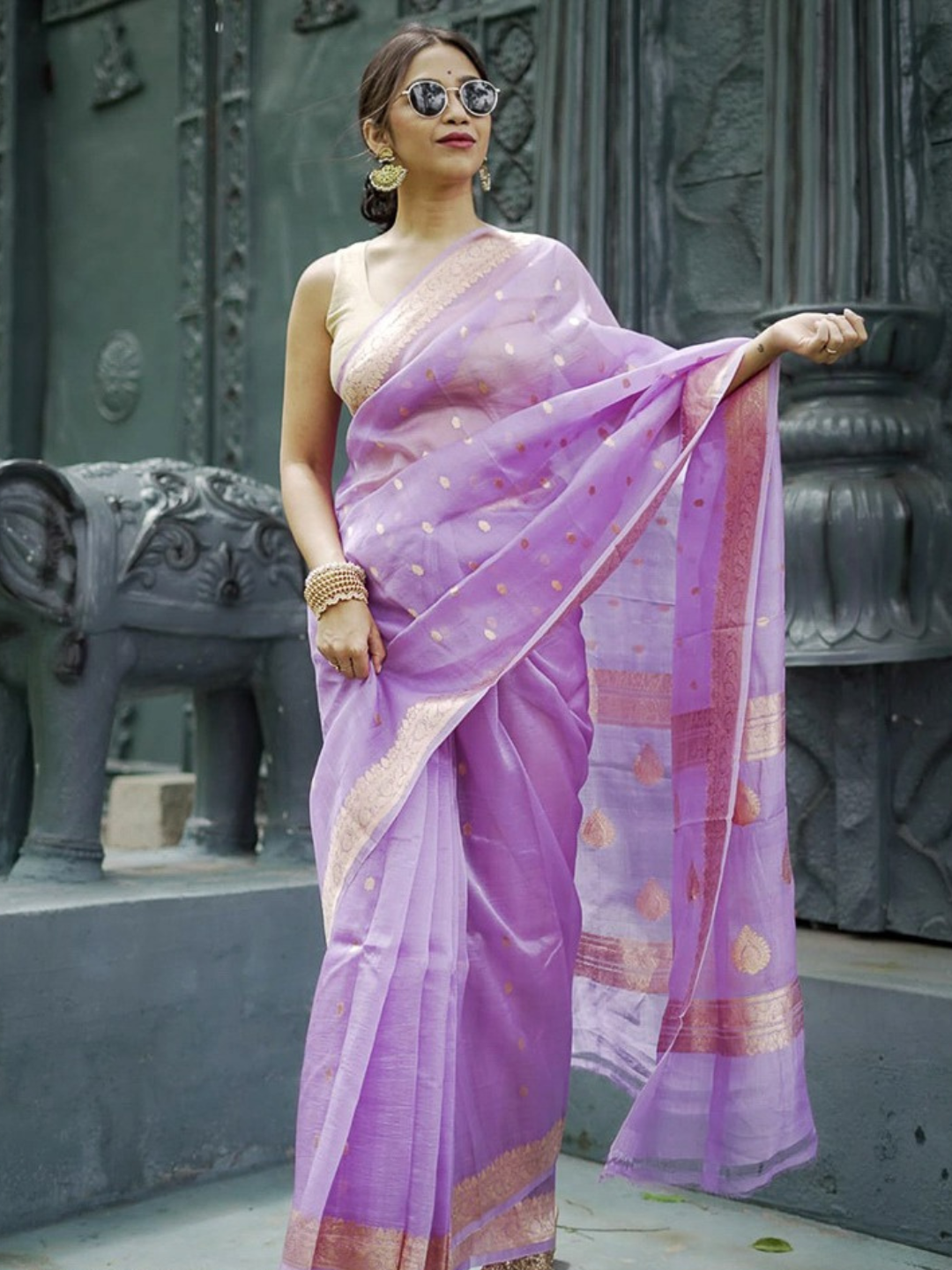 Georgette Zari Buti Work Banarasi Saree