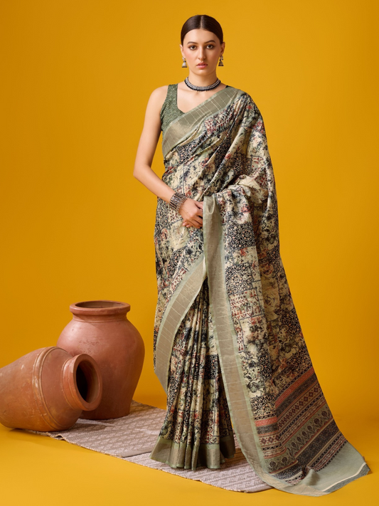 Radiant Aura Printed Beige Cotton Silk Saree