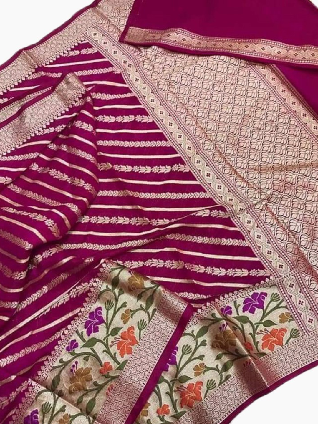 Georgette Resham and Zari Meenakari Border Work Banarasi Saree