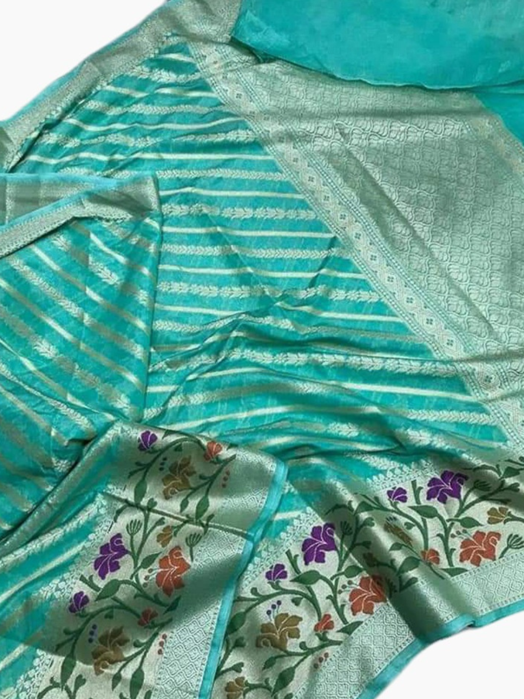 Georgette Resham and Zari Meenakari Border Work Banarasi Saree