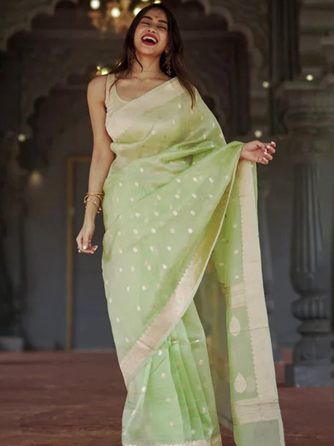 Georgette Zari Buti Work Banarasi Saree