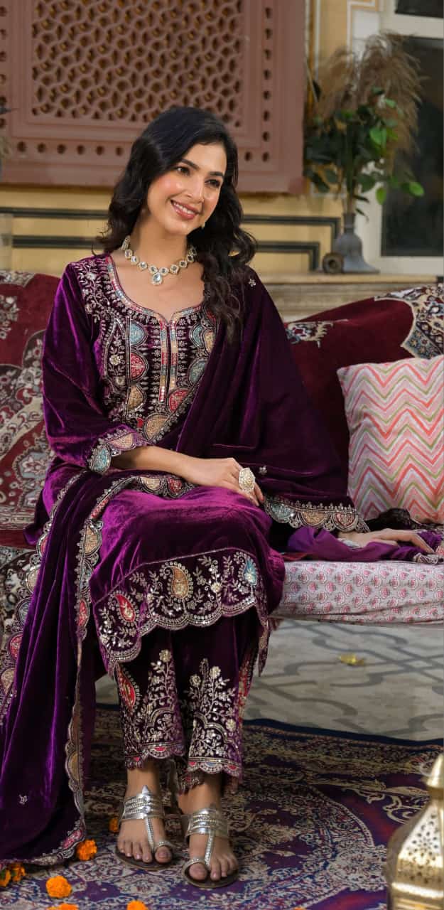 Velvet Zari Embroidery Work Suit