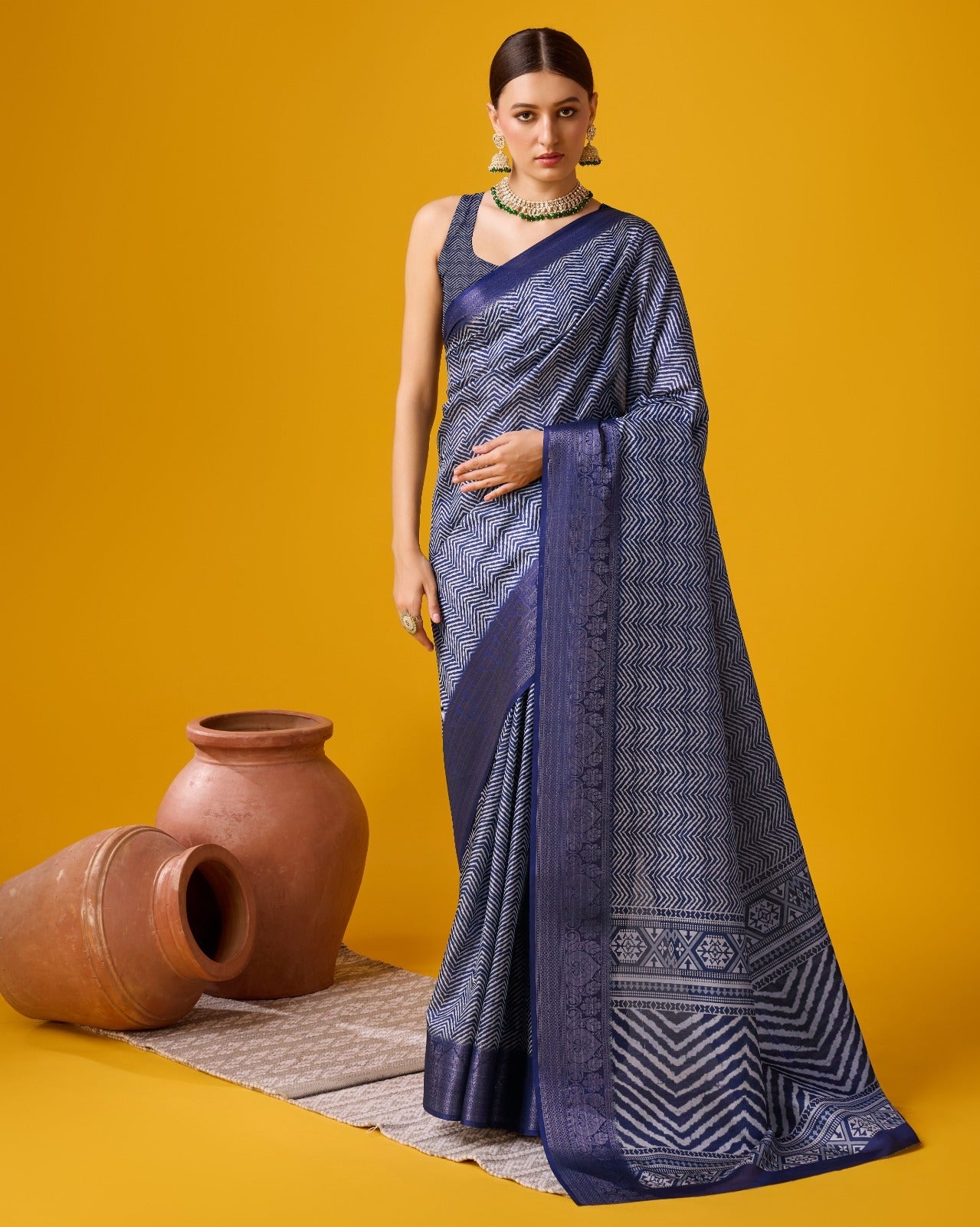 Radiant Aura Printed Blue Cotton Silk Saree