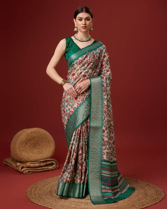 Radiant Aura Printed Green Cotton Silk Saree