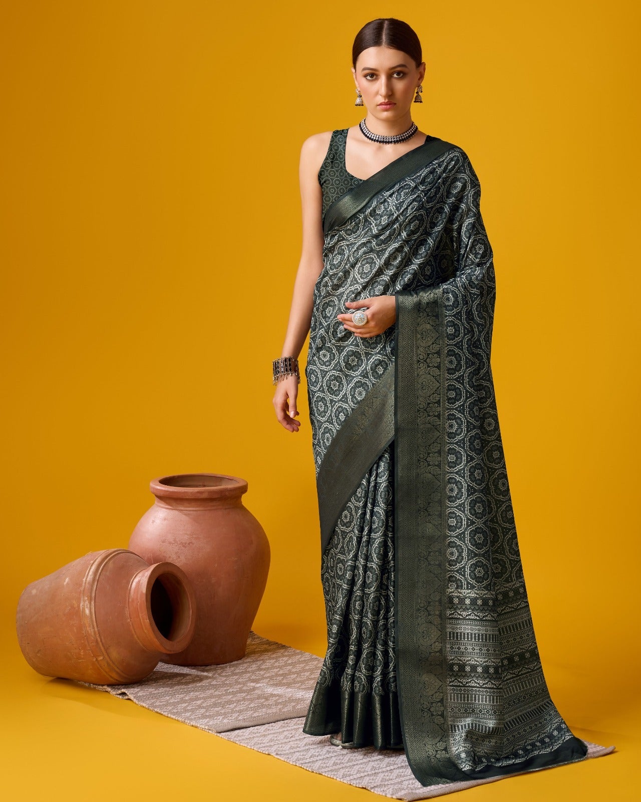 Radiant Aura Printed Gray Cotton Silk Saree