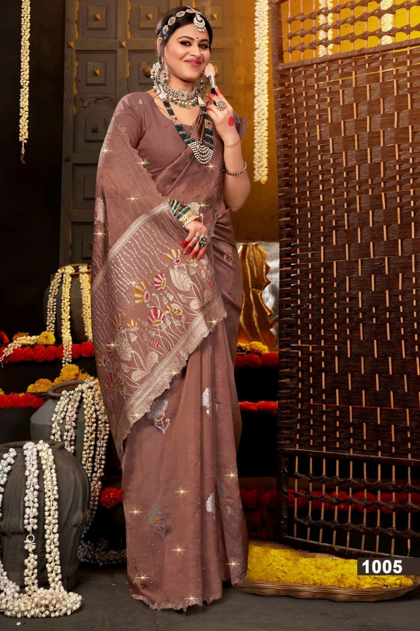 Regal Charm Soft Organza Saree With Swarovski Pallu and Cutwork Border