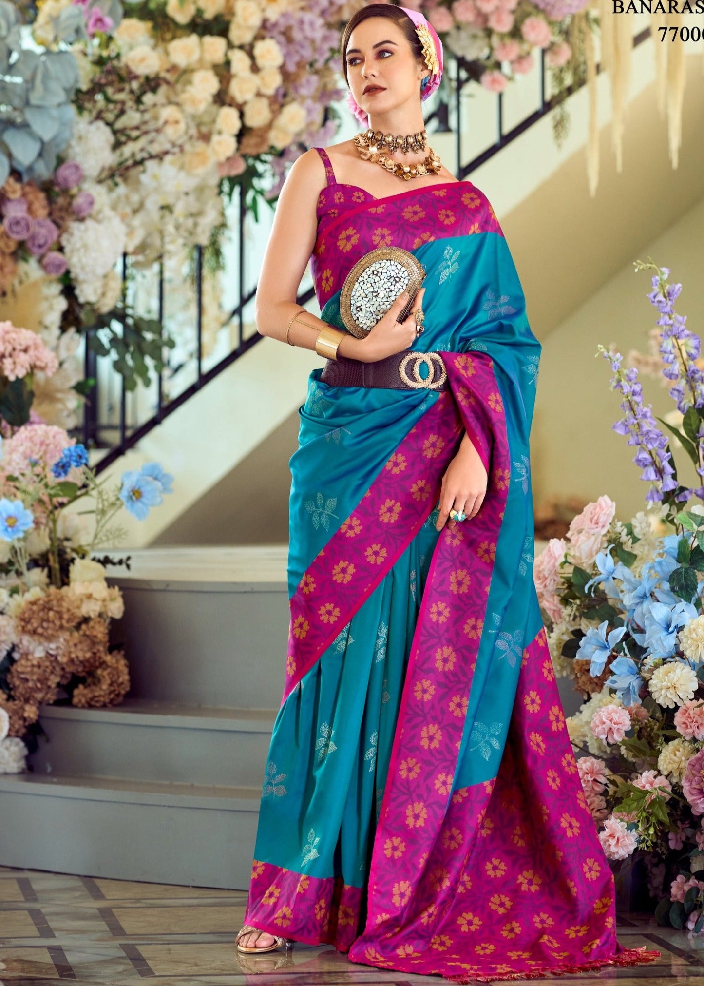 Soft Silk Ikkat Saree Adorned with Beautiful Contrast Weaving Pattern