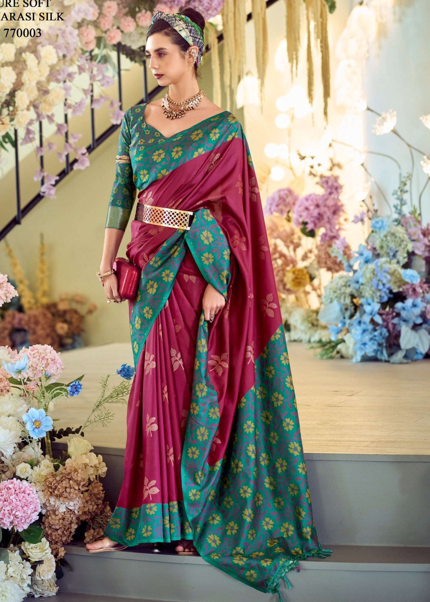 Soft Silk Ikkat Saree Adorned with Beautiful Contrast Weaving Pattern