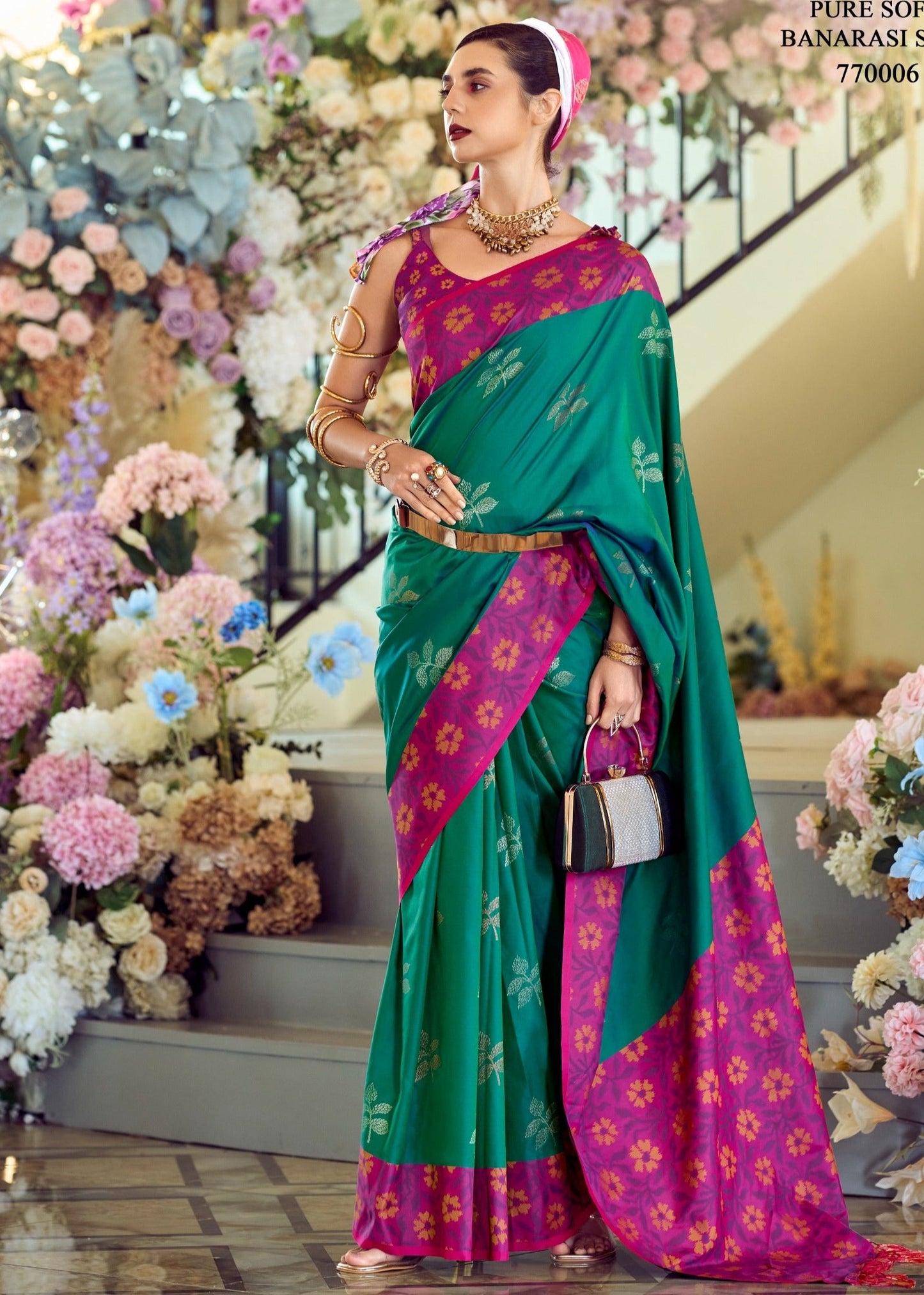 Soft Silk Ikkat Saree Adorned with Beautiful Contrast Weaving Pattern