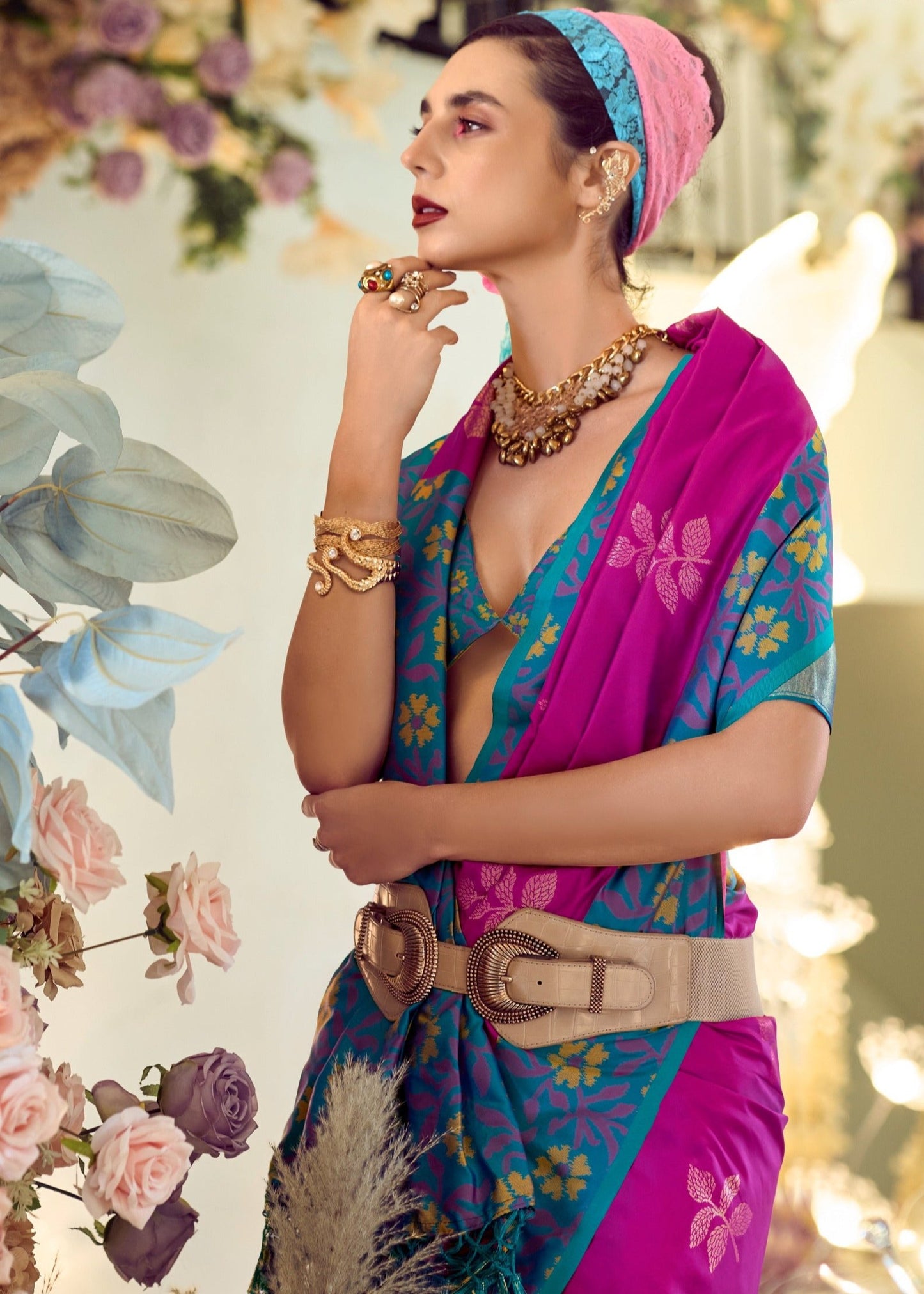 Soft Silk Ikkat Saree Adorned with Beautiful Contrast Weaving Pattern