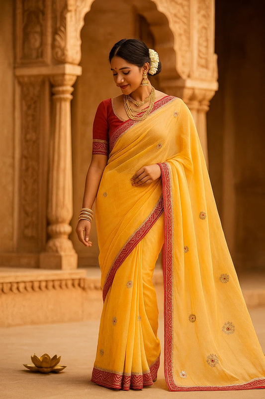 Elegant Kota Doria Saree With Bandhej Gotapatti Border And Two Blouses