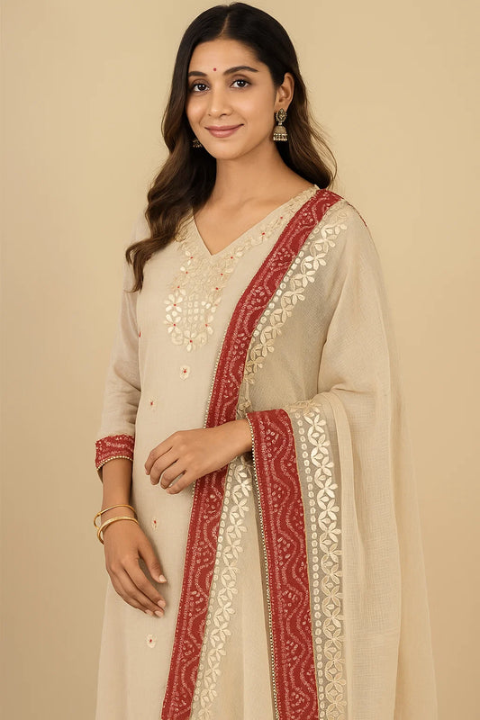 Gota GraceKota Doria Dress Material Set With Bandhej Border Dupatta (Kurta And Dupatta)